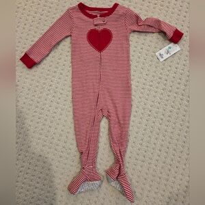 Carter's Valentines Day Red and White Striped Heart Footie - 12 Months - NEW
